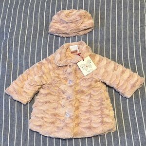Girl’s (12 month) Soft Blush Pink Faux Fur Coat with Matching Hat